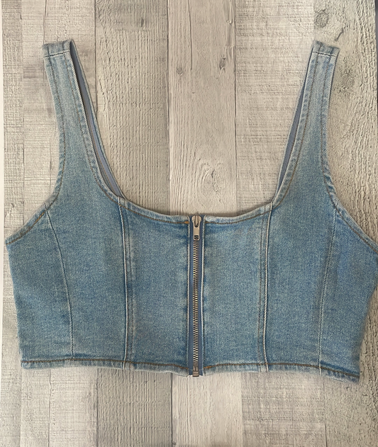 DENIM ZIPPER CROP TOP