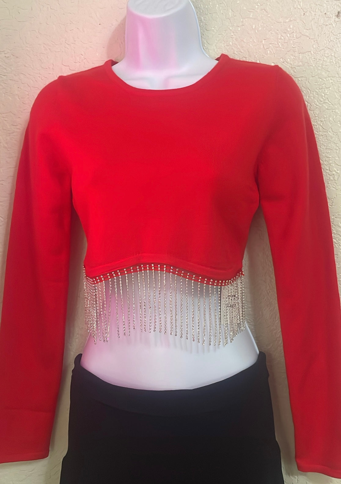 LONG SLEEVE RHINESTONE TOP(2 COLOR OPTIONS)